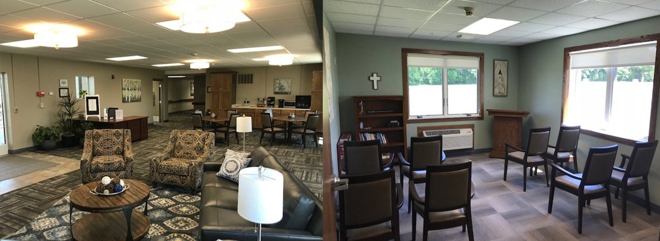 Journey Senior Services memory care facility living room and chapel